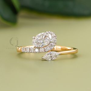 แหวนโมเดิร์น Toi et Moi ทองคำขาว 14K ประดับเพชรทรงรี 0.39 กะรัต และเพชรทรงมาร์คีส์ 0.13 กะรัต เพชรสร้างในห้องปฏิบัติการ ดีไซน์แบบ Bypass Halo เครื่องประดับสำหรับผู้หญิง - Product Image 1