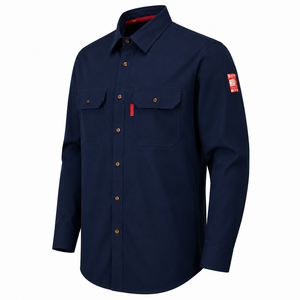 เสื้อเชิ้ตทำงานแขนยาวสีน้ำเงินกรมท่าแบบยูนิเซ็กซ์ ปี 2026 สำหรับงานเชื่อม มีกระเป๋าเสื้อ ระบายอากาศได้ดี ทรงปกติ คอปก แบบยูนิฟอร์ม - Product Image 4