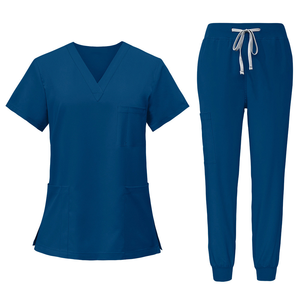 Ensemble de blouses et pantalons pour femmes en coton et polyester tissé, col en V, uniformes d'hôpital avec poches - Product Image 6