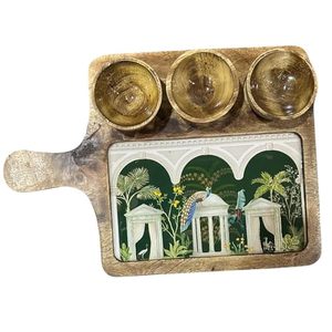 Tabla de servir decorativa de madera para charcutería con diseño artístico de azulejos y recipientes para salsas, accesorios modernos para la cocina - Product Image 6