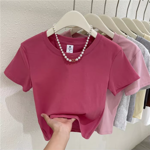Top Corto de Verano para Mujer, Estilo Americano, Cintura Alta, 100% Algodón, Corte Ajustado, Manga Corta - Product Image 4