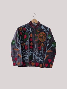 Hand Embroidered Floral Velvet Jacket Mandarin Collar Full Sleeve Plus Size Women'<b>s</b> Winter Blouson - Product Image 1