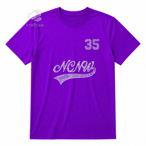 เสื้อยืดผู้หญิง NCNW Sorority ประดับเพชร คอวี แขนสั้น สีม่วง ผ้าคอตตอนเจอร์ซีย์ พิมพ์ลายตัวอักษรกรีก - Product Image 1