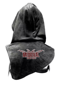 Capucha Medieval de Cuero Negro de Alta Calidad con Drapeado en los Hombros, Correas Ajustables con Hebillas, Armadura de Caballero Vikingo, Disfraz de Halloween - Product Image 2