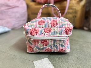 Printed Quilted Cotton Makeup <b>Box</b> Case | Vintage Zipper Closure | Durable Water Resistant Eco-Friendly | Customizable Makeup - Product Image 1