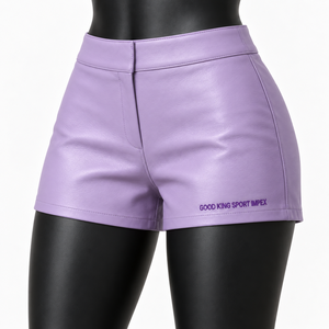 Custom Women's Lilac PU <b>Leather</b> Shorts High Waist Vegan <b>Faux</b> <b>Leather</b> Hot Pants OEM ODM Private Label Wholesale Manufacturer 2026 - Product Image 3