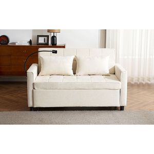 Divano Letto Estraibile da 144,5 cm con Schienale Reversibile, Tasche Laterali e Due Porte USB per Telefoni, Ideale per Spazi Ristretti - Product Image 3