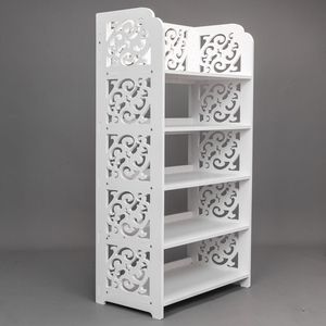 Scarpiera Moderna a Cinque Livelli Bianca Intagliata, Regolabile, in Legno e Plastica, per Arredamento Casa Rustica, Mobile Contenitore per Scarpe - Product Image 2