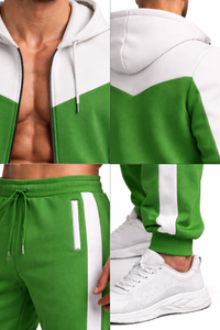 High Quality Men Hoodie Jogger <b>Tracksuit</b> Green <b>White</b> Contrast Sportswear Gym Training Suit Bulk Wholesale - Product Image 6