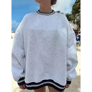 Sweat-shirts décontractés à col ras du cou, coupe oversize, épaules tombantes, en molleton de coton épais, rayés, pour femmes, vente en gros - Product Image 5