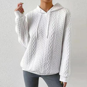 Women's Red Knitted Hooded <b>Sweater</b> Oversized Long Sleeve Winter Pullover Solid Color <b>Cable</b> <b>Knit</b> Design - Product Image 4