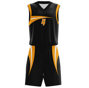Conjunto de Uniforme de Baloncesto Personalizado, Negro, Dorado y Blanco, Jersey de Malla, Pantalones Cortos, Cuello en V, Sin Mangas, Número 22 Sublimado, Ropa Deportiva - Product Image 3