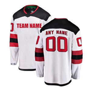Camiseta de hockey sobre hielo blanca personalizada, unisex, de manga larga, con estampado sublimado, que absorbe la humedad, transpirable, de poliéster, con cuello en V, nombre del equipo, cualquier diseño - Product Image 1