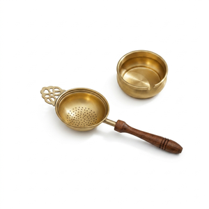 Brass <b>Tea</b> Strainer Wooden Handle Fine Mesh <b>Tea</b> <b>Infuser</b> Filter Reusable Loose Leaf <b>Tea</b> Filter <b>Tea</b> Brewing Kitchen Accessories - Product Image 1