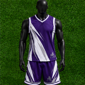 <b>Top</b> Demand Unisex Basketball Uniform Purple <b>White</b> Sublimated V-Neck Sleeveless Moisture Wicking Athletic Fit Custom Logo - Product Image 4