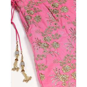 Lehenga Choli de Seda Tailandesa Bordada en Rosa para Novia - Product Image 4
