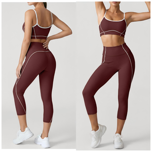 Ensemble de yoga solide Premium-Feel pour femme avec soutien-gorge rembourré intégré, débardeur professionnel pour Pilates, fitness, course à pied, vêtements de sport, exercice - Product Image 1