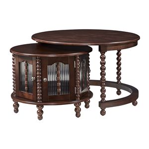 Tavolino da Caffè Rotondo Vintage Fatto a Mano con Sei Ante in Vetro a Forma di Bambù, Gambe Retro con Perline, Noce, 80 cm, Set con Dettagli in Ottone - Product Image 6