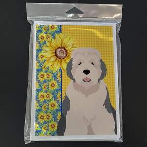 Summer Sunflowers Old English Sheepdog Cartes de vœux Pack 8 Whimsical A7 Size 5x7 Blank Note Cards with Enveloppes - Product Image 3
