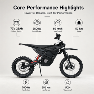 Motocicleta Todoterreno Eléctrica M7Ultra 72V 2800W con Potencia Máxima de 7000W y Batería de Litio de 25Ah para Adultos, Fábrica OEM - Product Image 2
