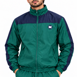 Men's Green Navy Color Block <b>Tracksuit</b> Jacket Pants Set Breathable Sportswear Full Sleeve Zipper Front Logo Design Autumn Wear - Product Image 4