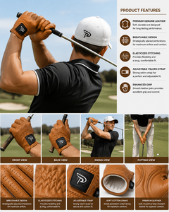 Gants de golf en cuir, longueur poignet, respirants, doublés de coton, style vintage, usage quotidien, quatre saisons, pour les sports de plein air - Product Image 5