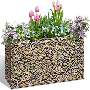 Jardinière rectangulaire en métal noir martelé à la main avec trous pré-percés, jardinière de jardin extérieure robuste - Product Image 6