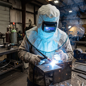Cagoule de soudage en cuir de vachette pleine fleur de qualité supérieure, résistante à la chaleur industrielle 500°C-1000°C, certifiée CE, pour une sécurité accrue - Product Image 3