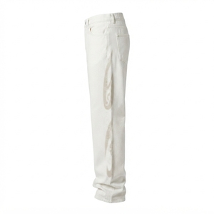 Jean en denim blanc coupe droite taille haute coupe régulière en coton style décontracté printemps - Product Image 3