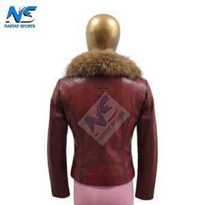 Veste en cuir véritable teinté marron pour femme Nabtay Sports avec col en fourrure véritable, légère, classique, fermeture éclair intégrale - Product Image 3