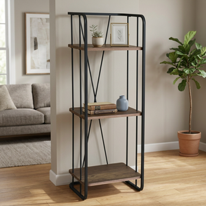 Étagère de rangement moderne à 3 niveaux en métal et bois, bibliothèque, présentoir pour salon, bureau à domicile - Product Image 3