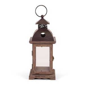Farol de Madera Vintage, Portavelas Decorativo, Farol Colgante con Parte Superior de Metal y Paneles de Vidrio - Product Image 1