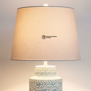 Lampe élégante en os bleu incrusté |   Lampe de table florale faite à la main pour la décoration moderne de la maison - Product Image 4
