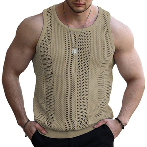 Camisetas sin mangas casuales de punto ajustadas para hombre, chaleco de punto transpirable con diseño hueco para verano - Product Image 5