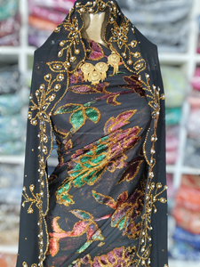 Somalian Velvet maqbal Dirac ด้วยการออกแบบดอกไม้และสีสันที่สวยงามสำหรับงานแต่งงานและงานพิเศษ - Product Image 4