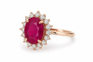 Bague de mariage ovale de luxe avec halo de rubis et accents de diamants pour femme, or 10K 14K 18K, argent 925 935 plaqué rhodium, bijoux fins - Product Image 3
