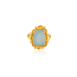 Bague tendance en laiton plaqué or avec calcédoine aqua pour femme, bijou de mode pour mariage et fiançailles - Product Image 1