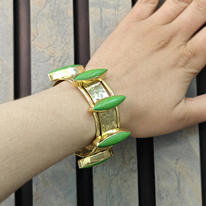 High quality peridot <b>copper</b> turquoise marquise shape gemstone statement cuff 18k gold plated hammered wide open band bracelet - Product Image 3