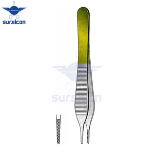 Adson Dissecting Forceps 1x2 Teeth <b>12</b> cm (4-3/4 Inch) TC Gold Tungsten Carbide Surgical Tissue Forceps with 0.5 mm Serration - Product Image 3