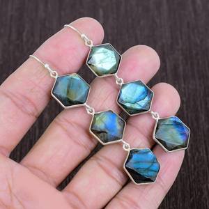Boucles d'oreilles en labradorite bleue, argent sterling 925, hexagone, pendantes, faites à la main, bijoux en pierres précieuses, cadeau - Product Image 2