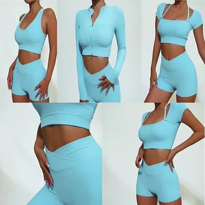 Conjunto Deportivo para Mujer, Top Corto Negro sin Mangas y Leggings de Cintura Alta, Ropa Deportiva Elástica sin Costuras - Product Image 4