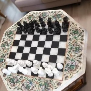 Marble Inlay Chess Table Designs Luxury Stone Chess Game <b>Board</b> Eco-Friendly Chess <b>Board</b> Flower <b>Angel</b> Design Black Sapphire Look - Product Image 4