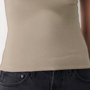 Camiseta de Diseño Recortado y Corte Ajustado, Mezcla de Algodón Elástico, Cómoda para Uso Diario / Top Moderno y Elegante para Pedidos al por Mayor, Color Sólido - Product Image 5