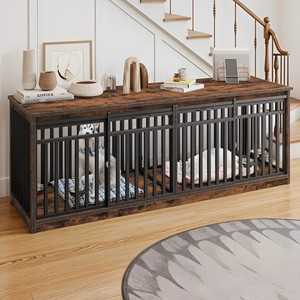 Modern Wood Large Breed Pet <b>Cage</b> with Storage Top Solid Wood & Metal Construction Powder-Coated Finish 50 lb Capacity Indoor Use - Product Image 1