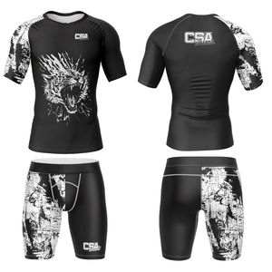 Ensemble de compression à manches longues avec impression par sublimation sans couture, qualité supérieure, respirant, vêtements de sport, rashguard et legging MMA - Product Image 1