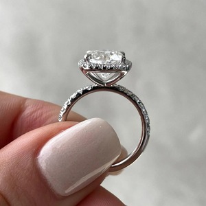 4ct <b>Cushion</b> Cut Lab Grown Diamond Halo Ring in 14K Yellow Gold with IGI Certified & VVS Clarity Diamond Ring for Women's - Product Image 4