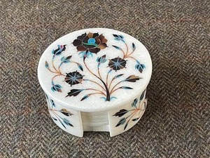 Wholesale Luxury Handmade <b>Marble</b> Inlay <b>Coasters</b> Set Portable Eco Friendly - Product Image 3