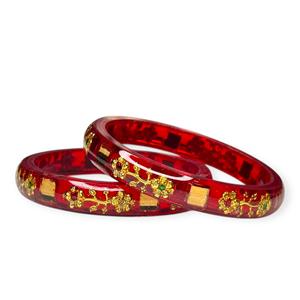 Ensemble de bracelets rouges tendance en résine acrylique scintillante imitation perle taille émeraude motif floral plaqué or pour mariage - Vente chaude - Product Image 1