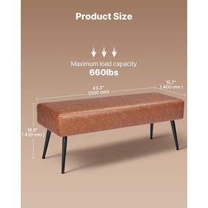 Banco Moderno de Piel Sintética para Entrada con Patas Metálicas, Asiento Tapizado para Zapatos, Mueble Contemporáneo para Dormitorio y Sala de Estar - Product Image 2