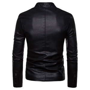 Veste en cuir noire d'hiver pour hommes, élégante, toutes tailles, avec logo personnalisé et étiquette privée, fermeture éclair. - Product Image 2